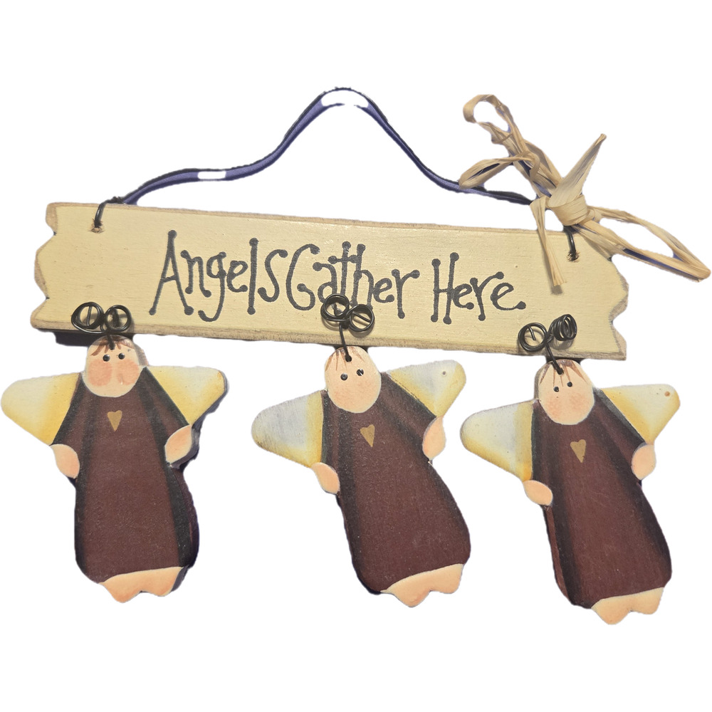 ​Primitive Wooden Angels Gather Here Wall Hanging Sign Country Farmhouse Decor
